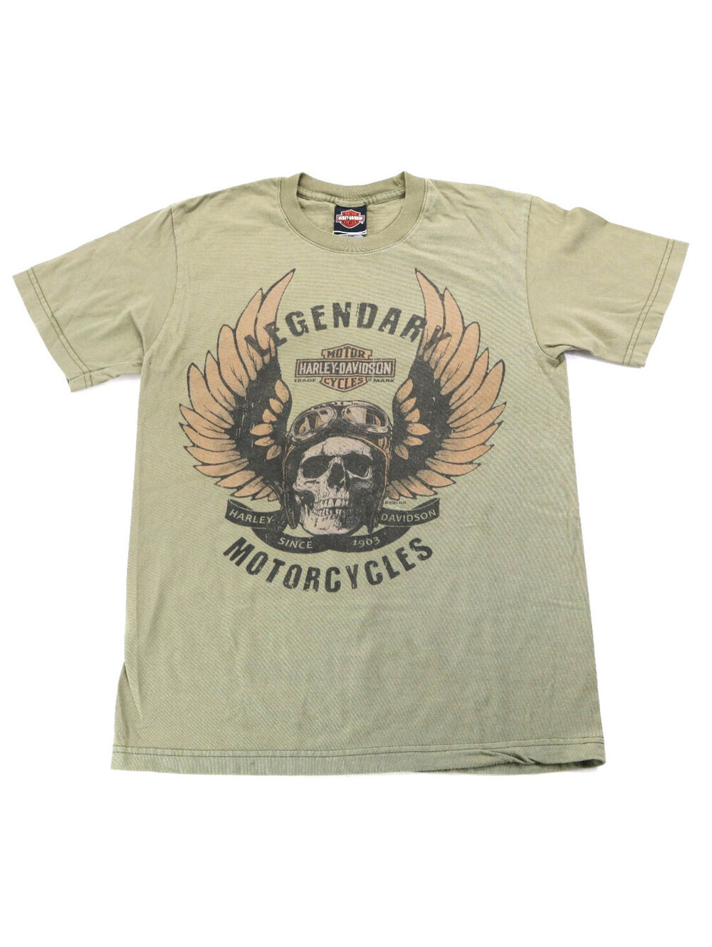harley davidson tee shirt M green gray Triadelphia winged skull short sleeve SS